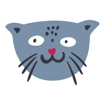 Cute cat face. Cat character. Print on children's clothing. Baby poster in th Stock Illustration