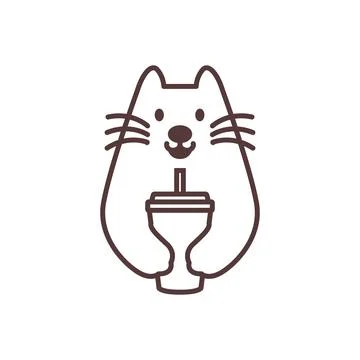 Cute cat face hold drink line cartoon logo design vector Stock Illustration