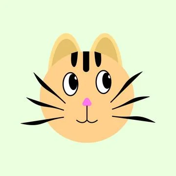 Cute cat face illustration with big round eyes, pink nose Stock Illustration