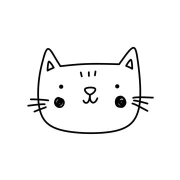 Cute cat face isolated on white background. Smiling kitten. Vector hand-drawn Stock Illustration