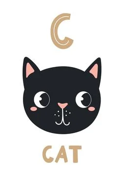 Cute cat face, letter C, text, illustration isolated Stock Illustration