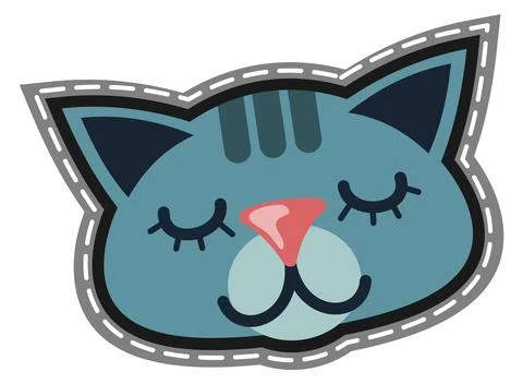 Cute cat face patch. Sleeping animal head Stock Illustration