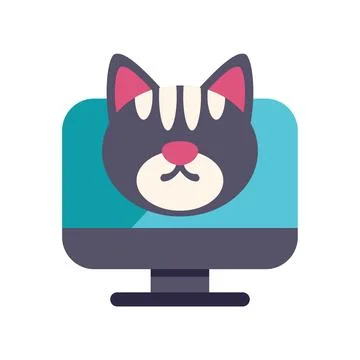 Cute cat face showing on computer screen, pet webcam live stream Stockillustratie