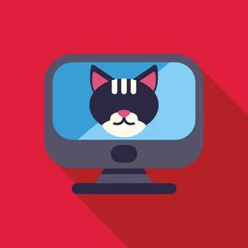 Cute cat face smiling on computer monitor screen Stock-Illustration