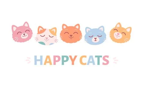 Cute cat faces. Cat characters with different emotions 스톡 일러스트