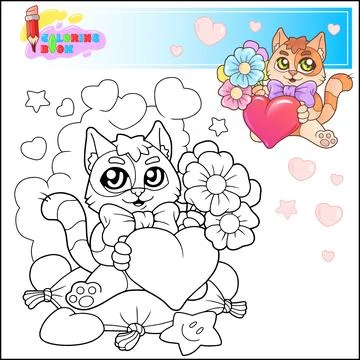 Cute cat with flowers Stock Illustration
