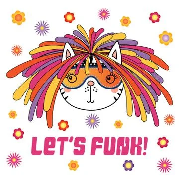 Cute cat with funky dreadlocks and glasses 스톡 일러스트