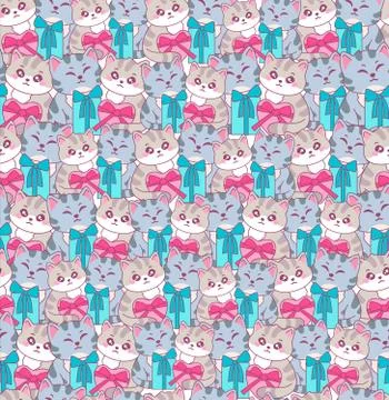 Cute cat with gift pattern seamless. Happy kitten holding box heart with red Stock Illustration