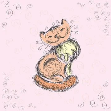 Cute cat, hand drawing, vector illustration Stock Illustration