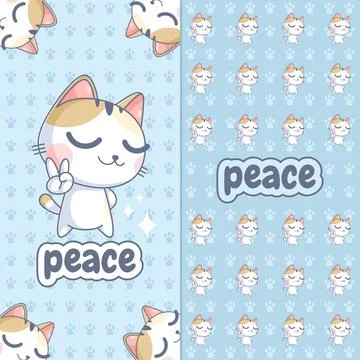 Cute cat with hand peace Stock Illustration