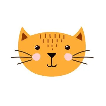 Cute cat head in cartoon style. Kitten face for baby and kids design Stock Illustration