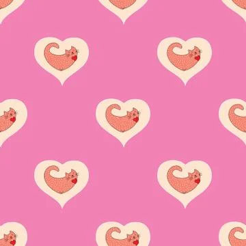 Cute cat in heart Seamless pattern Stock Illustration