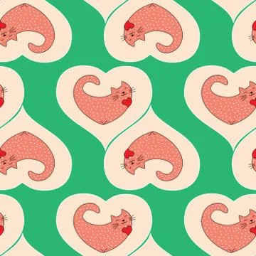 Cute cat in heart Seamless pattern Stock Illustration