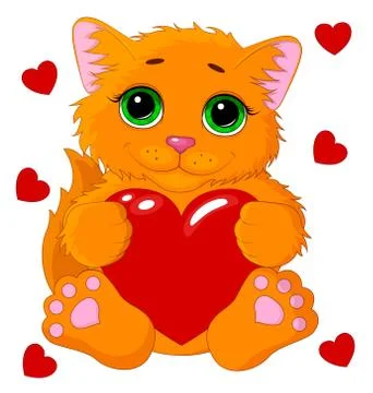 Cute cat with a heart vector Stock Illustration