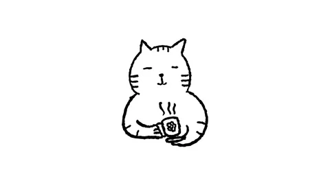 Cute cat holding a cup of coffee looping animation on white background Stock Footage 340273148