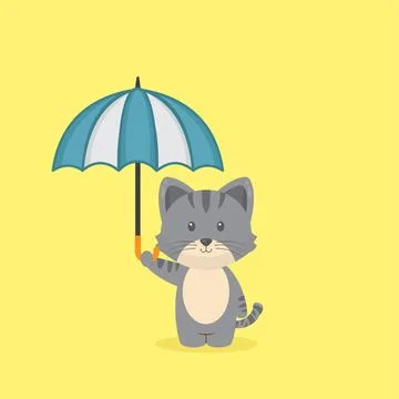 Cute Cat Holding Umbrella Stock Illustration