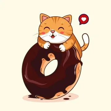 Cute Cat Hugging Chocolate Donut Vector Illustration Illustrazione stock