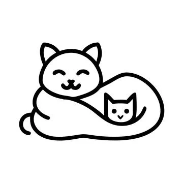 Cute Cat Hugging a Tiny Kitten Stock Illustration
