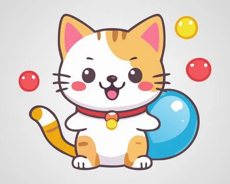 Cute Cat Icon Vector | Adorable Feline Character Design Stock Illustration