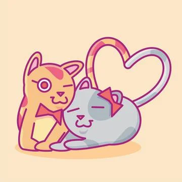 Cute cat illustration. cat flat illustration. illustration of a cat couple .. Stock Illustration