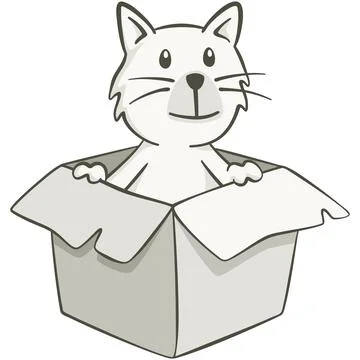 Cute cat inside a cardboard box Illustrazione stock