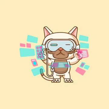 Cute cat interact virtual reality glasses vr kawaii chibi character mascot Illustrazione stock