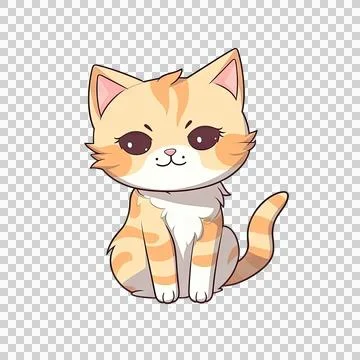 Cute cat isolated on white background. Transparent use for T shirt screen, .. Stock Illustration
