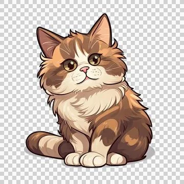 Cute cat isolated on white background. Transparent use for T shirt screen, .. Stock Illustration