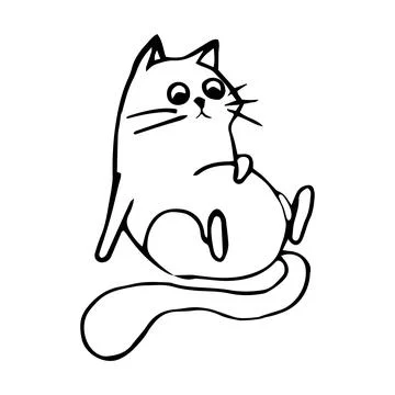 Cute cat, kitten in line doodle style emotional character isolated on white Stock Illustration