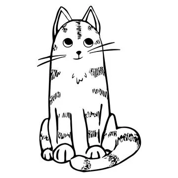 Cute cat, kitten in line doodle style emotional character isolated on white Stock Illustration