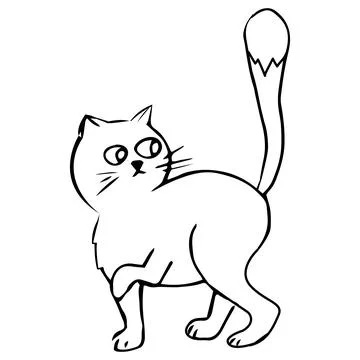 Cute cat, kitten in line doodle style emotional character isolated on white Stock Illustration