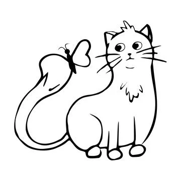 Cute cat, kitten in line doodle style emotional character isolated on white Stock Illustration
