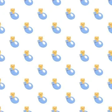 Cute cat kitten wrapped in blue blanket seamless pattern Illustrazione stock