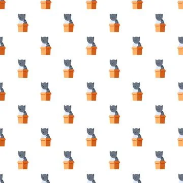 Cute cat kittens playing in cardboard boxes seamless pattern Stock Illustration