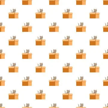 Cute cat kittens playing hiding in cardboard boxes seamless pattern Stock Illustration