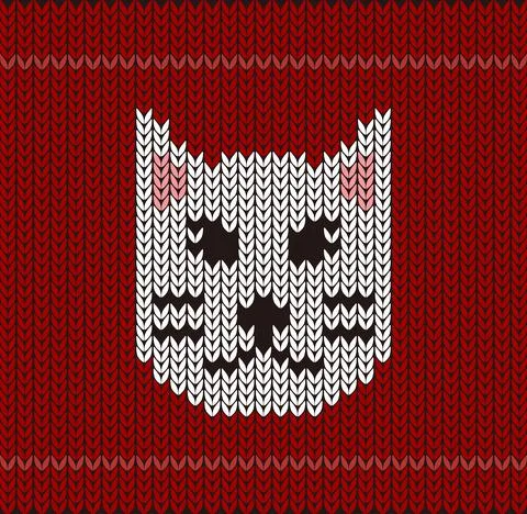 Cute cat on the knitting pattern, Happy new year, vector illustration Stock Illustration