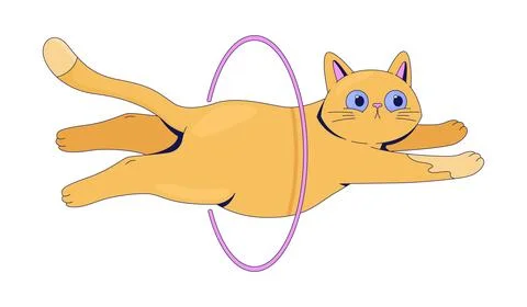 Cute cat leaping through hula hoop 2D cartoon character Stock Illustration