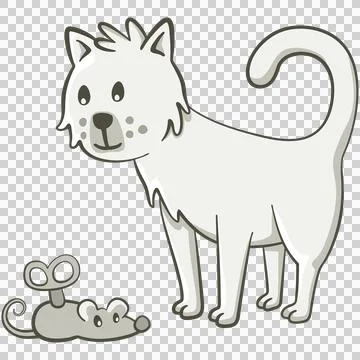 Cute cat looking at a toy mouse Stock Illustration