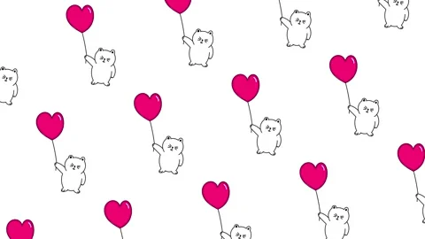 Cute cat with love balloon seamless pattern looping animation Stock Footage 342280392