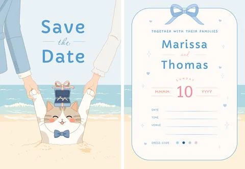 Cute cat lover beach wedding invitation Card Stock Illustration