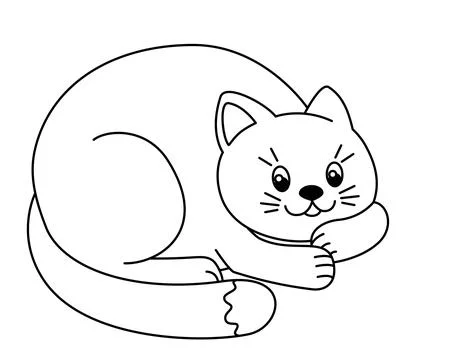 Cute cat lying down - vector linear picture for children's coloring. Illustrazione stock