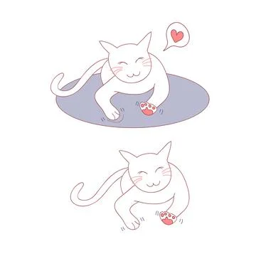 Cute Cat Massage on Bed. Vector Illustration. Stock Illustration