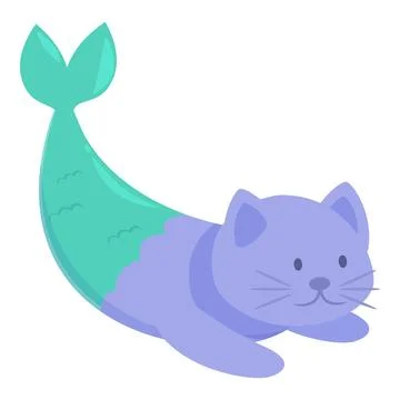 Cute cat mermaid lying down having a mermaid tail fantasy illustration Illustrazione stock