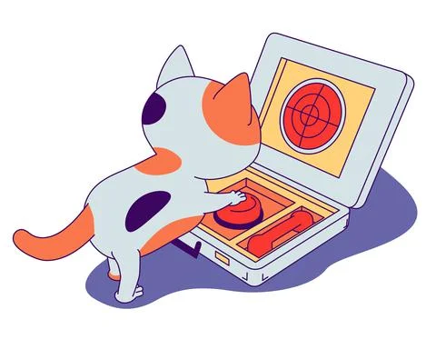 Cute cat with a nuclear suitcase. Stock Illustration