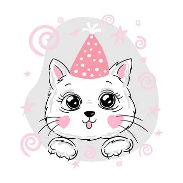 Cute cat or kitten vector illustration, print design kitten, children print on t Stock Illustration