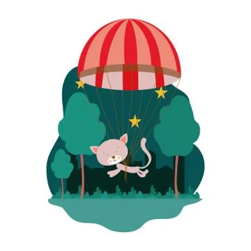 Cute cat with parachute in Stockillustratie