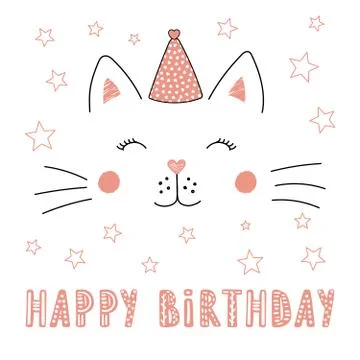 Cute cat in party hat Stock Illustration