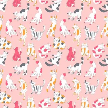 Cute cat pattern for fabric. Repeat kids drawing for cover or wallpaper des.. イラスト素材