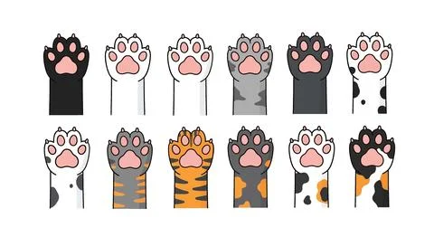 Cute Cat Paws Collection: Diverse Breeds and Colors Stock Illustration