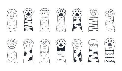Cute cat paws. Doodle kitten and puppy limbs, wild or domestic animals furry Stock Illustration